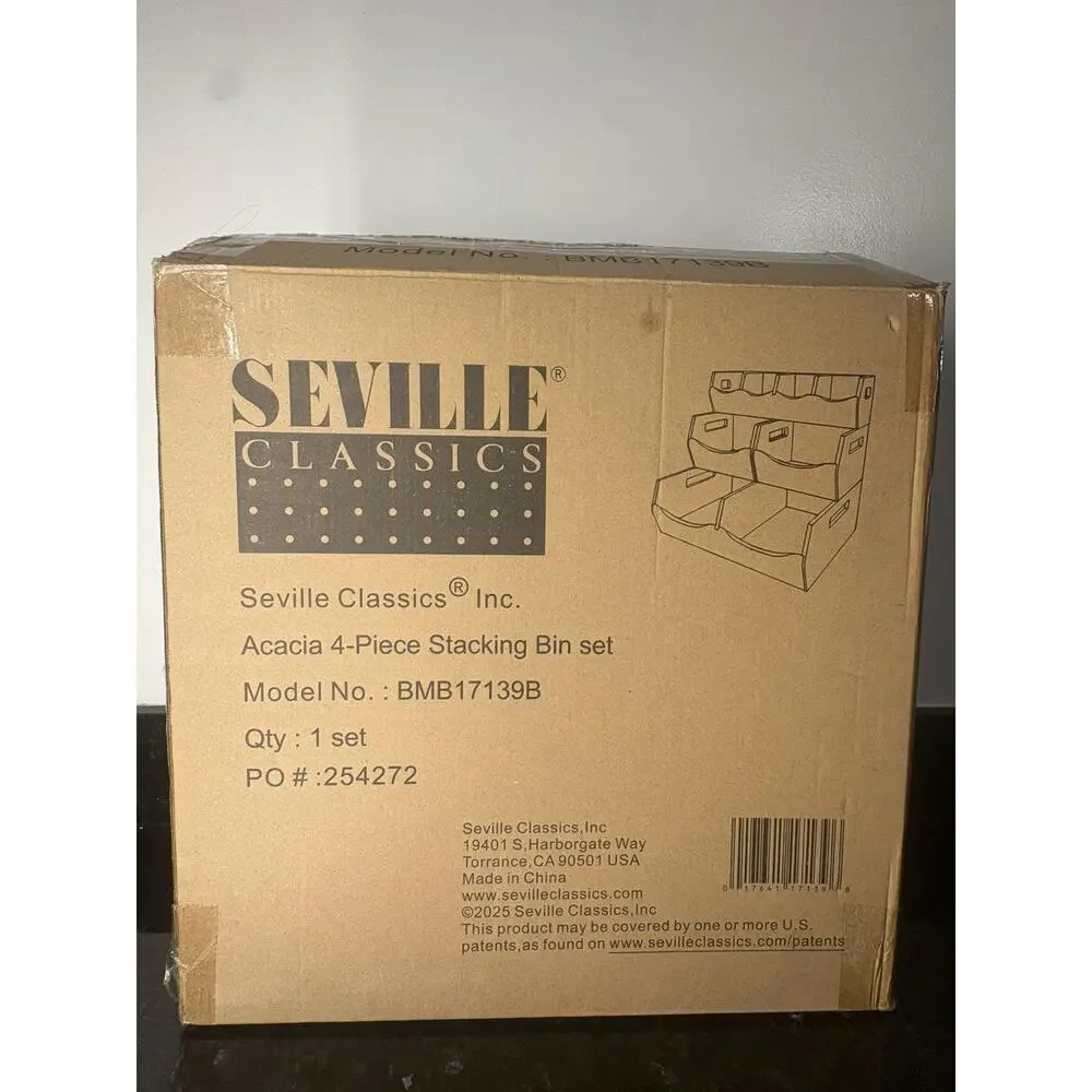 Seville Classics Home 4 Pc Stackable Bin Organizer